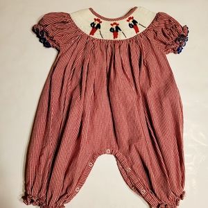 The Smocking Bug Red Gingham Smocked Ole Miss Rebel Colonel bubble snapsuit 9mos